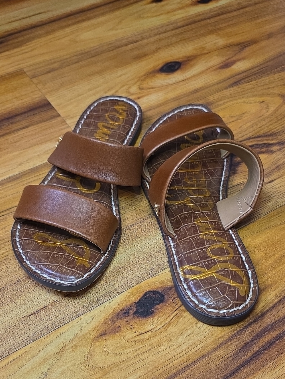 Sam Edelman Tan Brown Double-Strap Slide Sandals